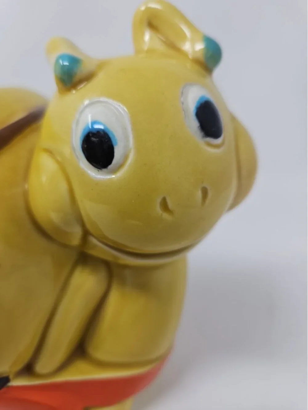 Vintage 1970 Cookie Jar Smiling Snail Suitcase Luggage Japan Harvest Gold Orange